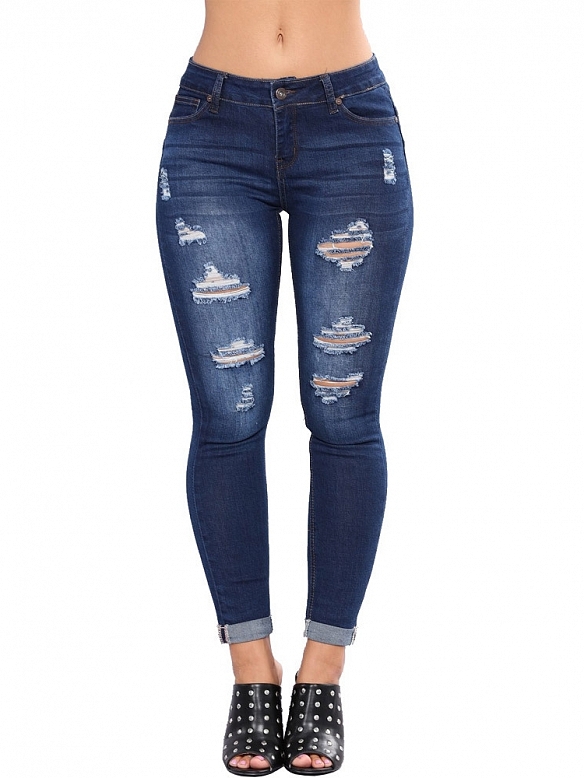Damen Skinny Ankle Jeans mit Destroyed-Details FH155