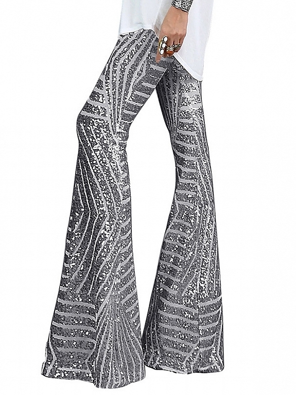 Damen Hohe Taille Ausgestellte Pailletten-Leggings FH237