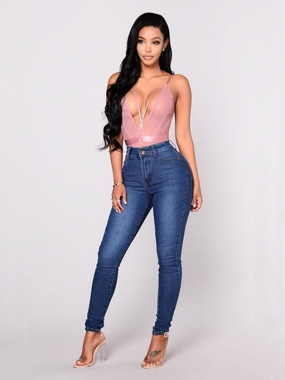 Damen Hohe elastische Skinny High Jeans FH192