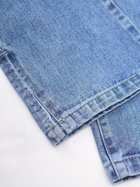 Damen Straight High Jeans mit Destroyed-Details FH178