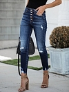 Damen Vintage Slim High Jeans mit Knöpfen FH194