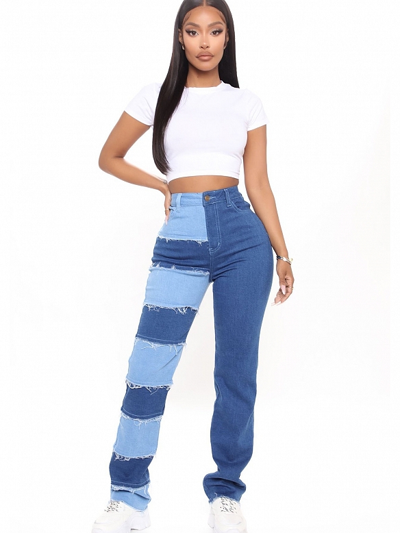 Damen Wide High Jeans mit Farbblock FH124