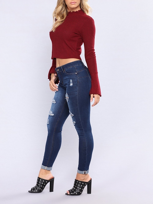 Damen Skinny Ankle Jeans mit Destroyed-Details FH155