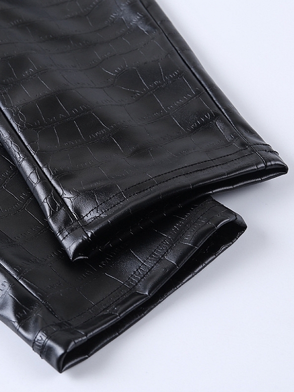 Damen Krokodilmuster Hose aus Lederimitat mit Zippern FH136