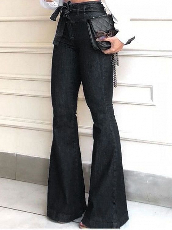 Damen High Waist Ausgestellte Jeans FH146