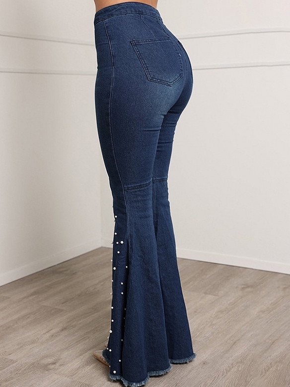 Damen Ausgestellte Jeans mit Kunstperlen FH222