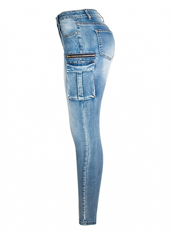 Damen Skinny High Waist Jeans mit Taschen FH223