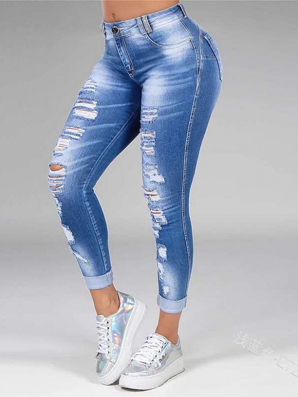 Damen Skinny Regular Jeans mit Destroyed-Details FH163