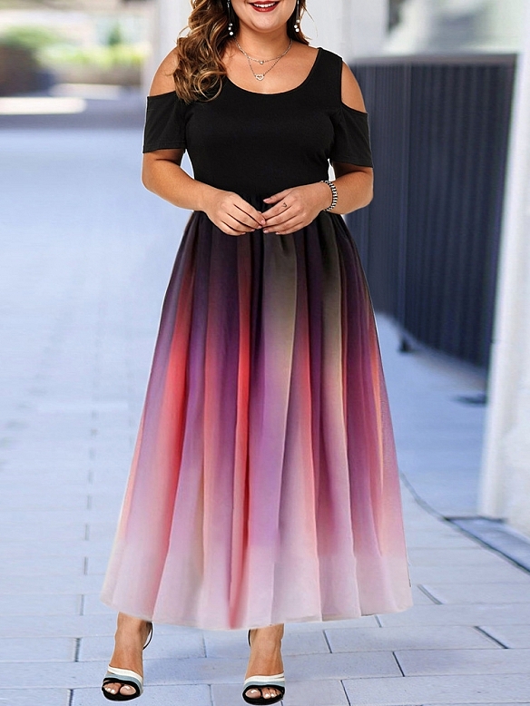 Damen Ombré-Maxikleid mit Kalte Schulter FK009