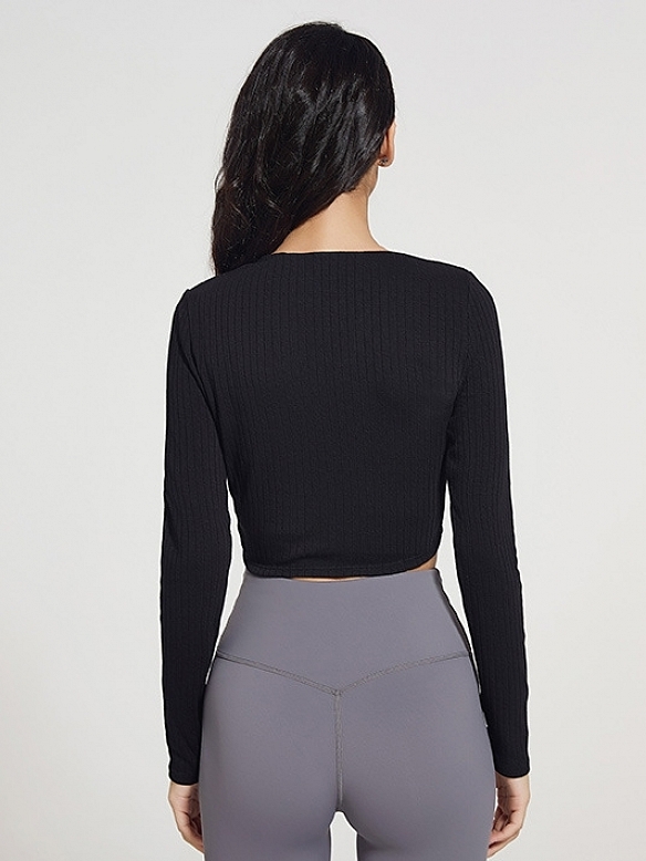 Damen Atmungsaktives Yoga-Top mit langen Ärmeln Geripptes Sportshirt FT066