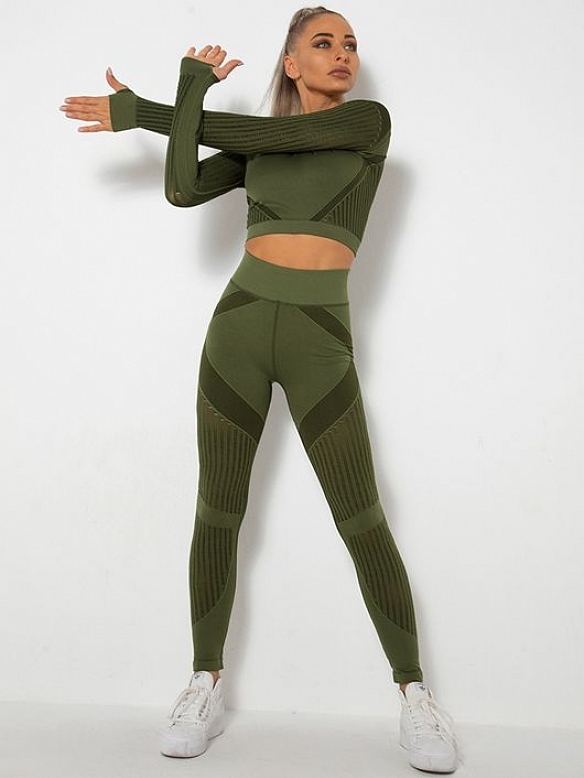 Damen Nahtlose Schnelltrocknende Fitnessanzug Sport-Set FA005