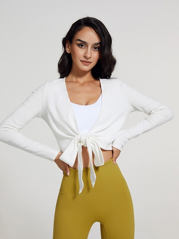 Damen Atmungsaktives Yoga-Top mit langen Ärmeln Geripptes Sportshirt FT066