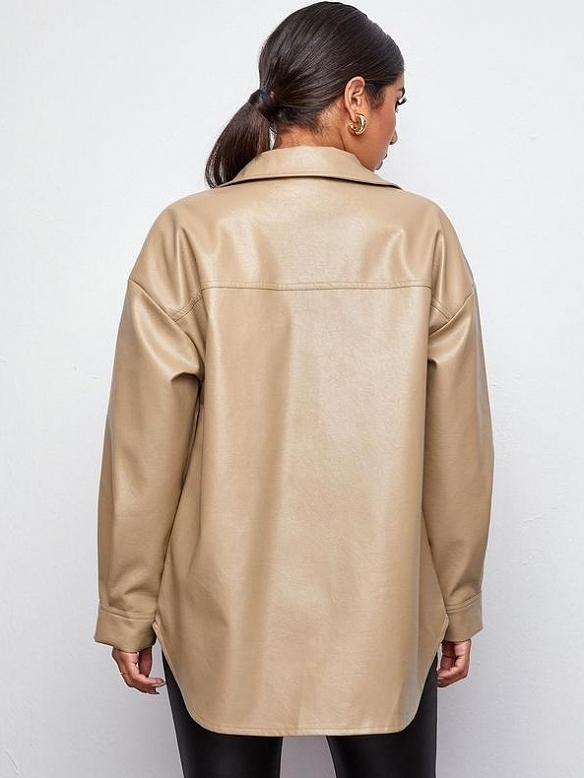 Damen PU Leder Jacke mit Knöpfen FT060