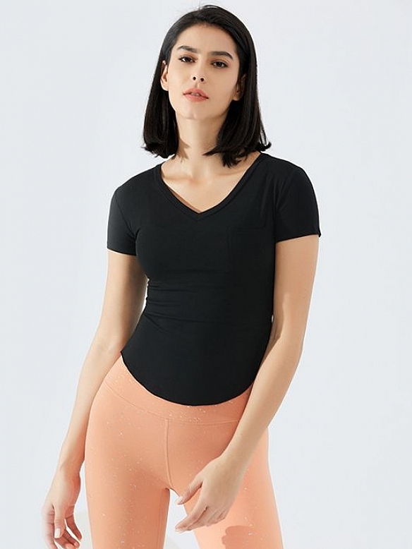 Damen Kurzes Figurbetontes Sport T-Shirt FT002