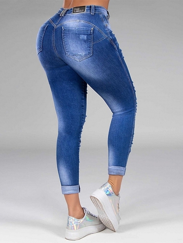 Damen Skinny Regular Jeans mit Destroyed-Details FH163