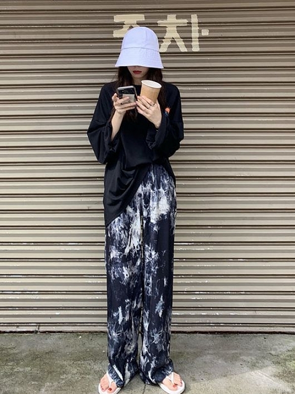 Damen Batik High Waist Freizeit Hose mit weitem Bein FH006