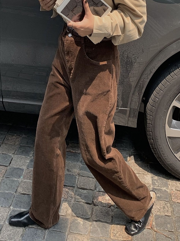 Damen Corduroy High-waisted Straight Leg Jeans QX031