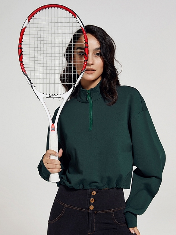 Damen Kurzes Sport Sweatshirt mit Zipper FT067