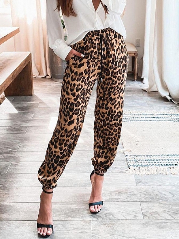 Damen Leopardenmuster High Waist Hose FH149