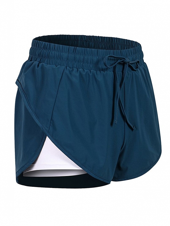 Damen Zweilagige Laufshorts Schnelltrocknende Sportshorts mit Tights FH024