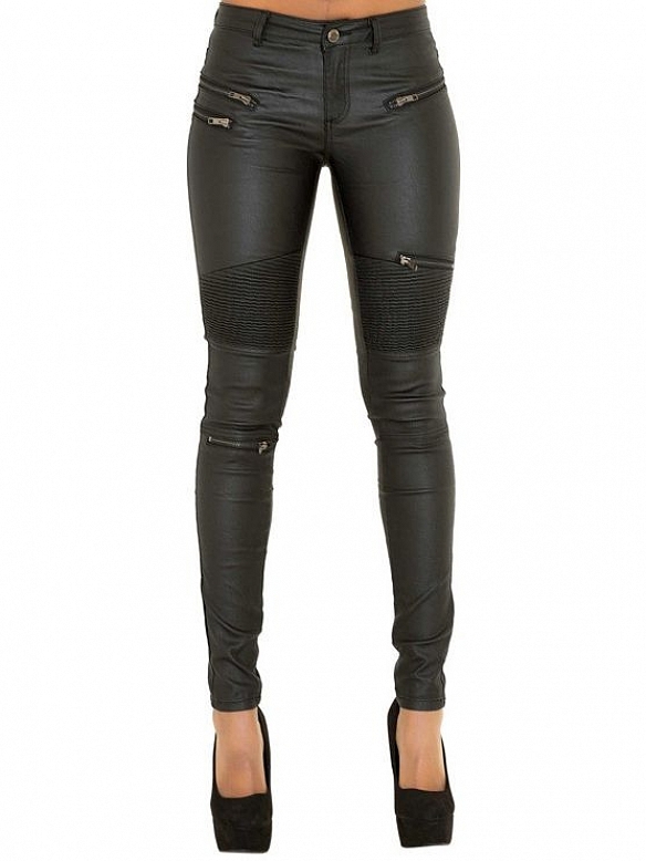 Damen Hose aus Lederimitat mit Zippern FH103