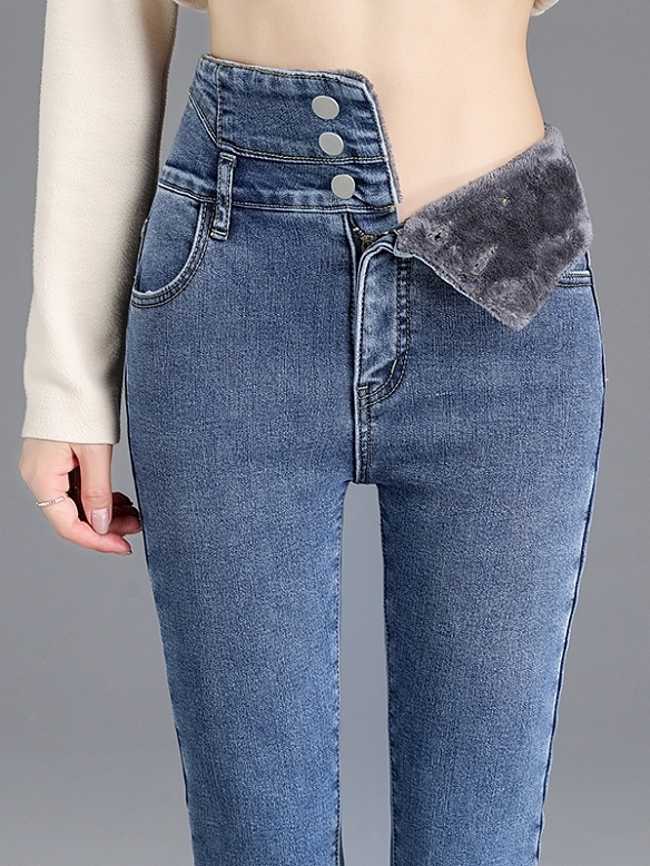 Damen Teddy Gefütterte Jeans Verdicken Leggings FH215