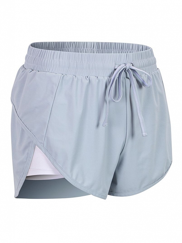 Damen Zweilagige Laufshorts Schnelltrocknende Sportshorts mit Tights FH024