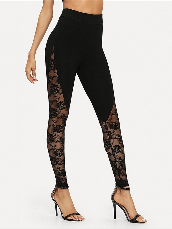 Damen Skinny High Waist Leggings mit Spitze FH229