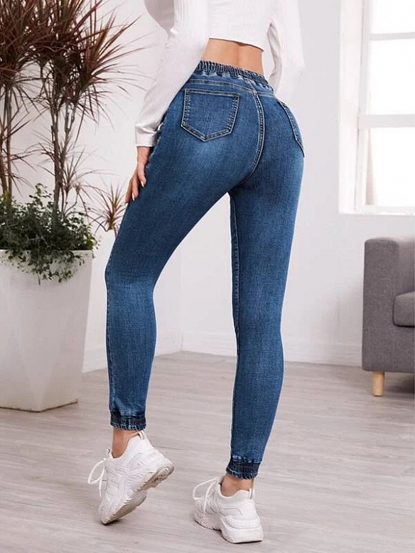 Damen Skinny High Jeans mit Kordelzug FH096