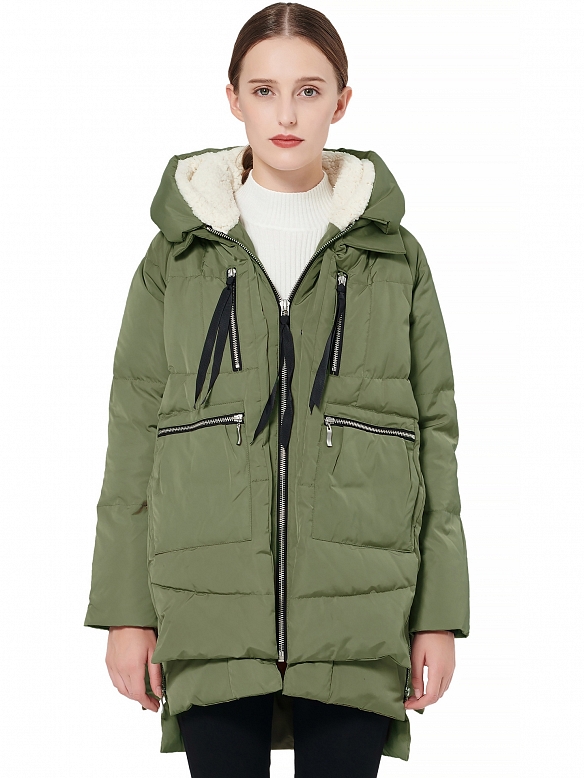 Damen Wintermantel mit Reißverschluss und Kapuze FT061