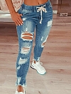 Damen Jeans mit Destroyed-Details und Kordelzug FH188
