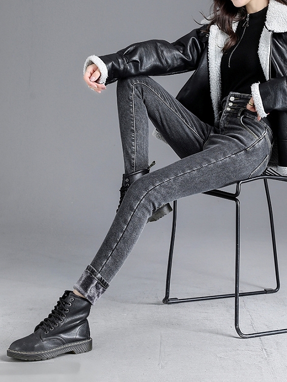 Damen Fleece-Lined Skinny High Waist Jeans FH201