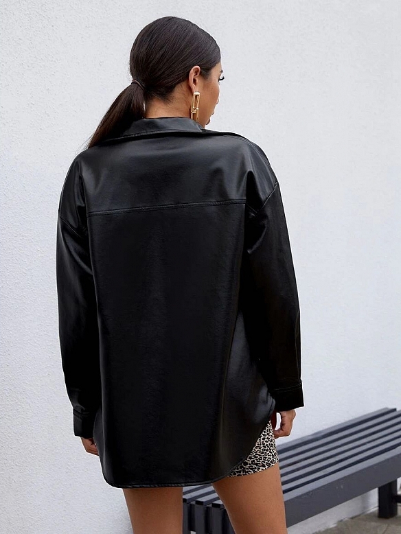 Damen PU Leder Jacke mit Knöpfen FT060