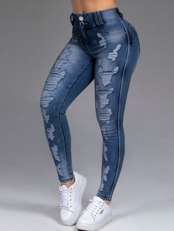 Damen Skinny Regular Jeans mit Destroyed-Details FH161