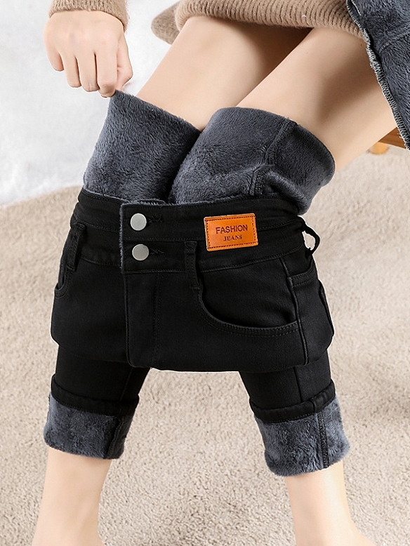 Damen Teddy Gefütterte Jeans Verdicken Leggings FH215