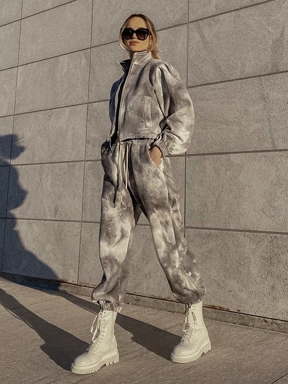 Damen Batik 2-teiliges Set Kurze Jacke und Sporthose FA019