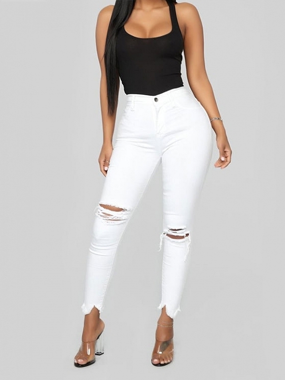 Damen Skinny High Waist Ripped Jeans FH166