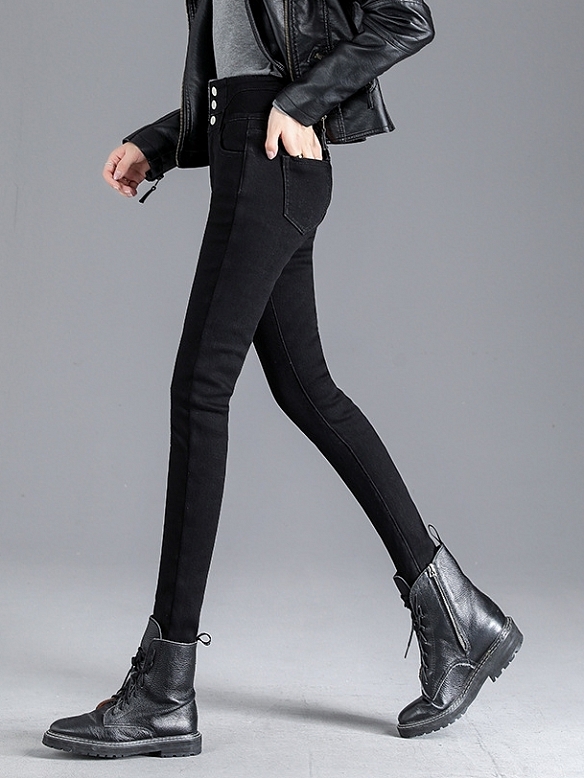 Damen Fleece-Lined Skinny High Waist Jeans FH201