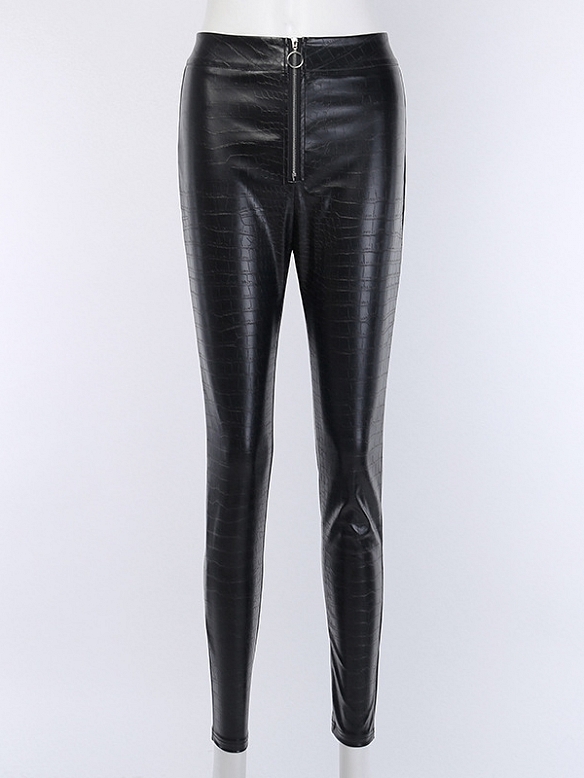 Damen Krokodilmuster Hose aus Lederimitat mit Zippern FH136