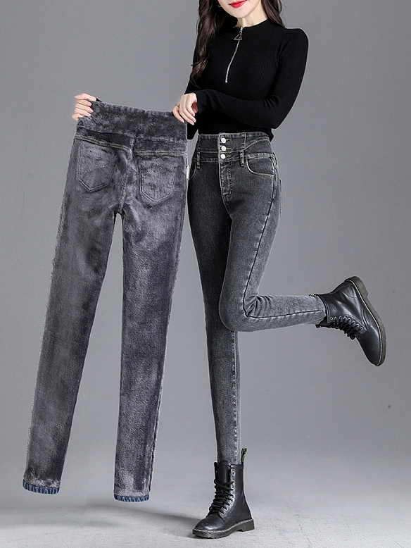 Damen Fleece-Lined Skinny High Waist Jeans FH201