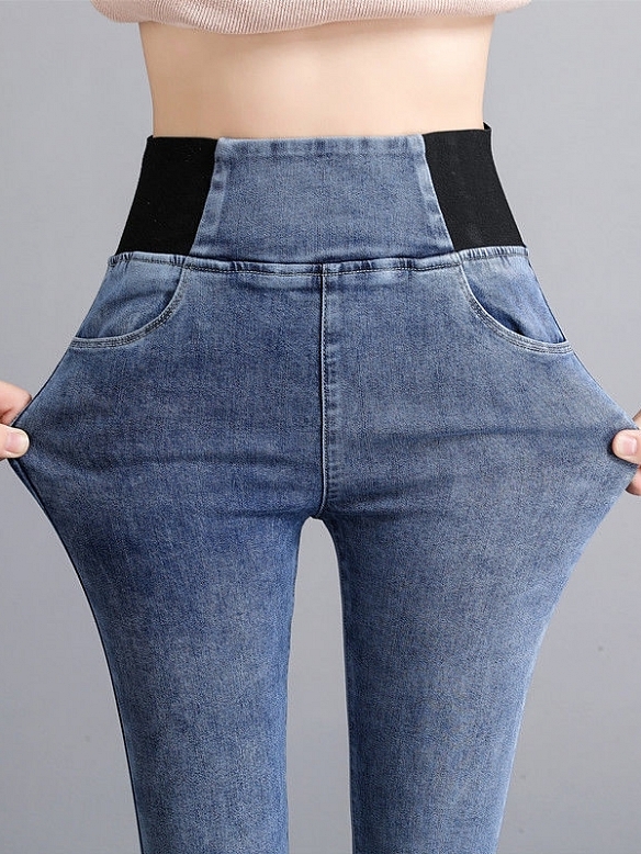 Damen Hohe elastische Teddy Gefütterte Jeans FH216