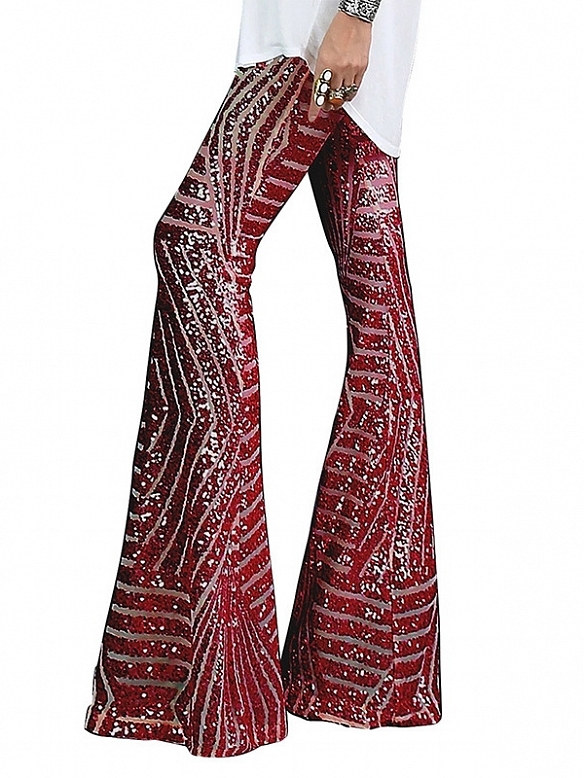 Damen Hohe Taille Ausgestellte Pailletten-Leggings FH237