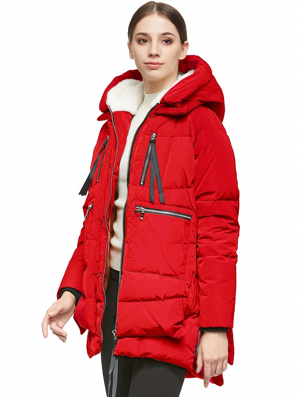 Damen Wintermantel mit Reißverschluss und Kapuze FT061