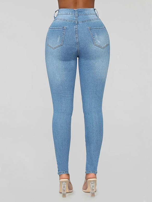 Damen Skinny High Jeans mit Destroyed-Details FH099