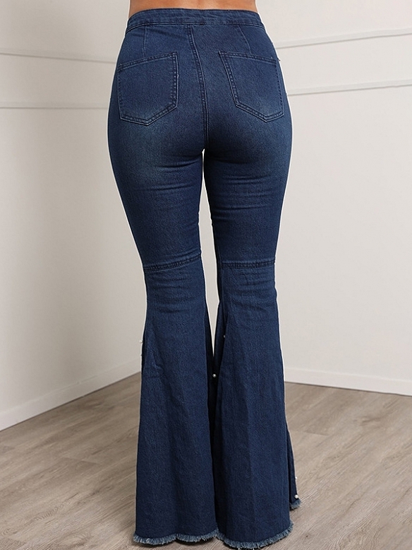 Damen Ausgestellte Jeans mit Kunstperlen FH222