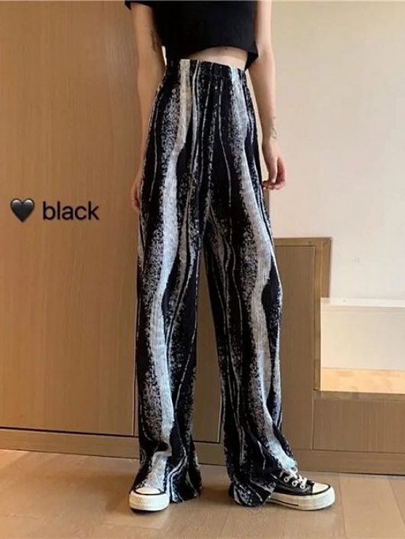 Damen Batik High Waist Freizeit Hose mit weitem Bein FH006