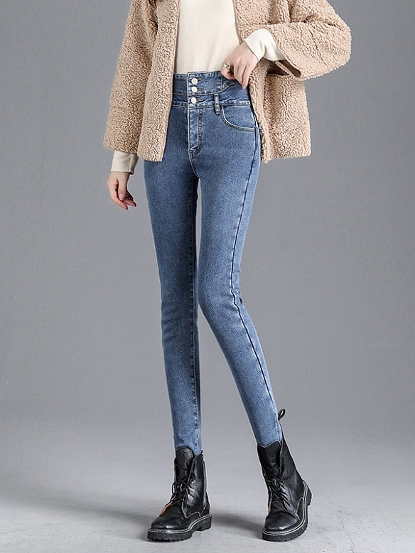 Damen Teddy Gefütterte Jeans Verdicken Leggings FH215