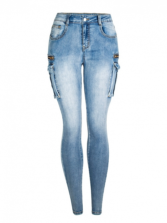 Damen Skinny High Waist Jeans mit Taschen FH223