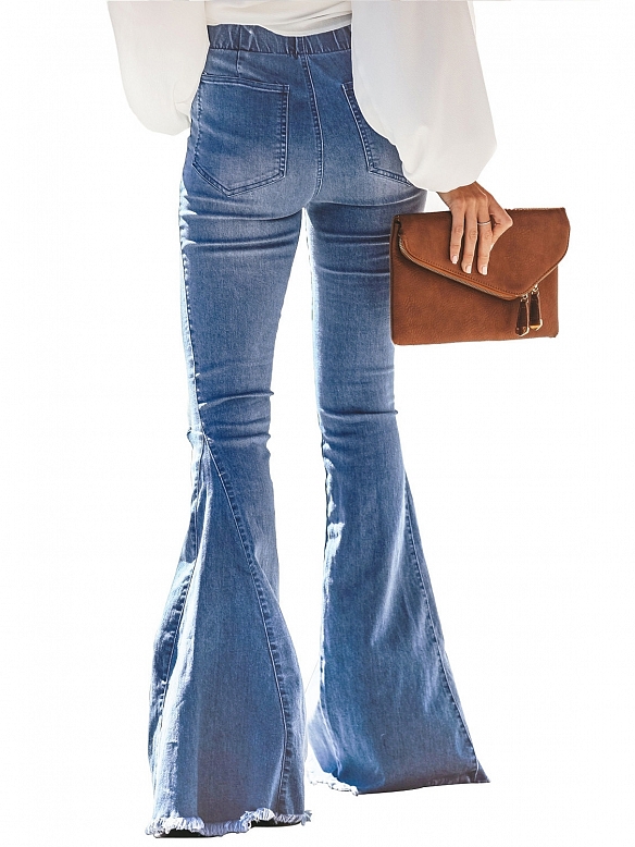 Damen Klassische Hohe elastische Ausgestellte Jeans FH236