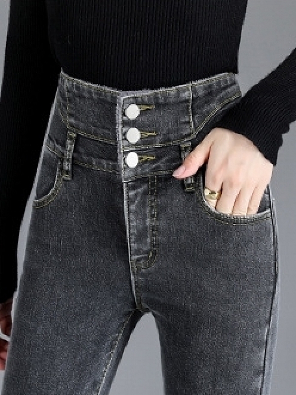 Damen Fleece-Lined Skinny High Waist Jeans FH201